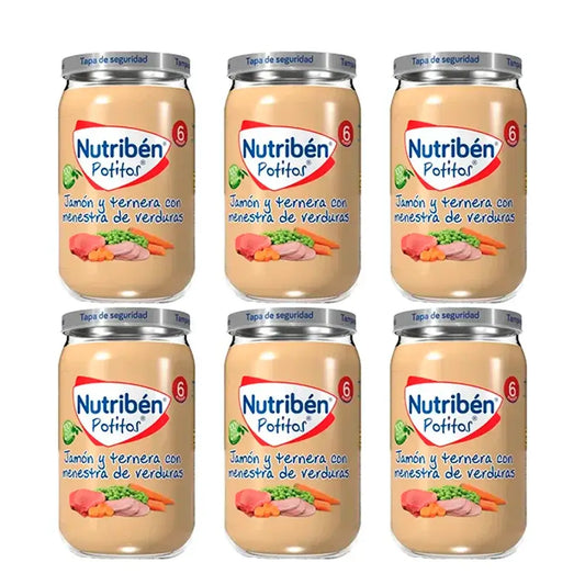 Nutriben Potito Jambon & Boeuf avec ragoût de légumes, 6 x 235 grammes