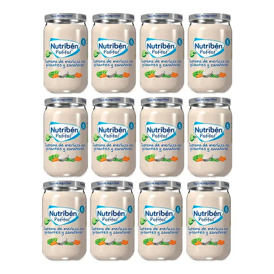 Nutriben Potito Suprême de Merlu avec Pois et Carottes , 12 x 235 grammes