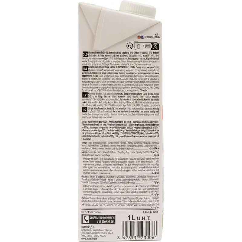 Nutriops Ecomil Amandes Calcium , 1 litre