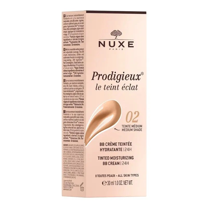 Nuxe Moisturising Bb Cream with Colour - 24H, Prodigieux® Le Teint Éclat 30Ml - Medium Tone