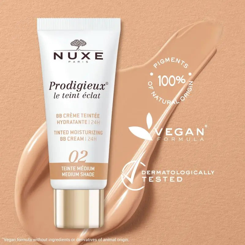 Nuxe Moisturising Bb Cream with Colour - 24H, Prodigieux® Le Teint Éclat 30Ml - Medium Tone