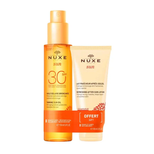 Nuxe Sun Tanning Oil Visage et Corps SPF 30 + Lait Après Soleil Rafraîchissant 100ml CADEAU