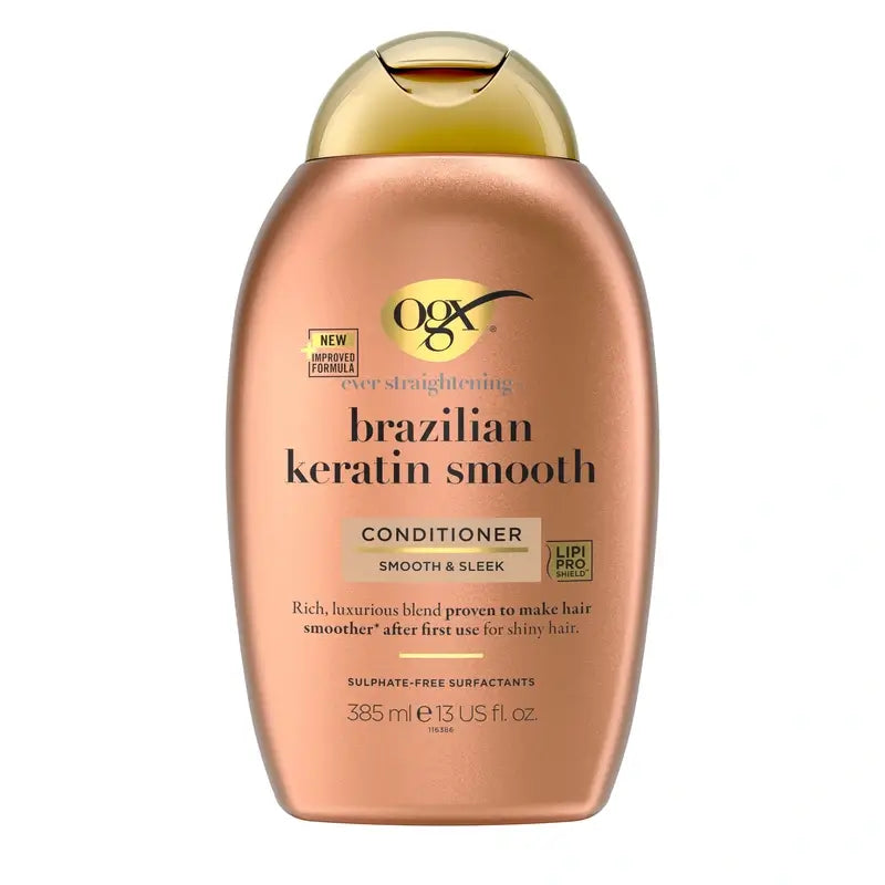 OGX Brazilian Keratin Conditioner, pour cheveux ondulés ou bouclés, lisse, renforce et hydrate, 385ml
