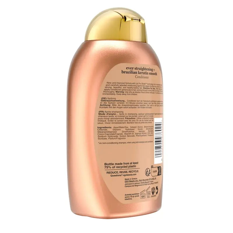 OGX Brazilian Keratin Conditioner, pour cheveux ondulés ou bouclés, lisse, renforce et hydrate, 385ml