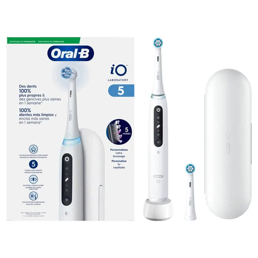 Oral-B Io 5 Brosse à dents électrique blanche, 2 têtes de brosse à dents