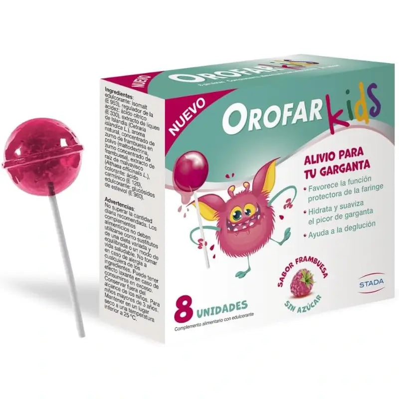 Orofar Kids Sugar Free Raspberry Throat Itch Lollipops , 8 lollipops
