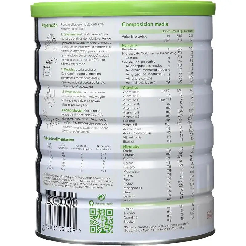 Capricare 1 lait pour nourrissons, paquet de 8 x 800 g