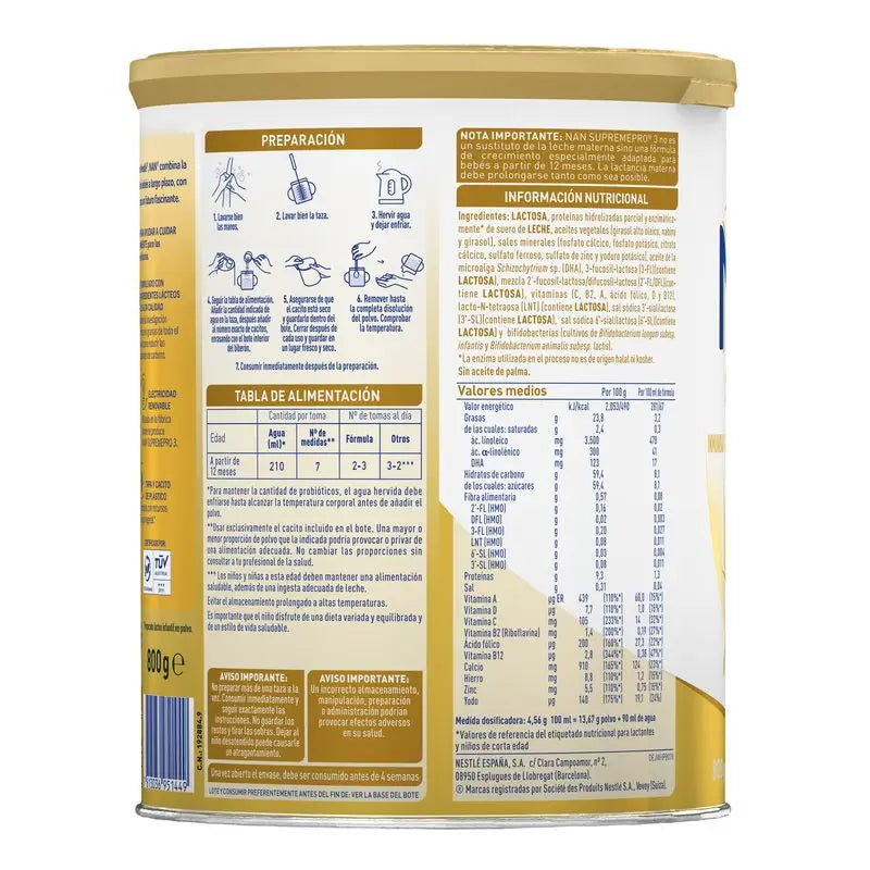 Lait de croissance Nestlé Nan Supreme Pro 3, 8X800g