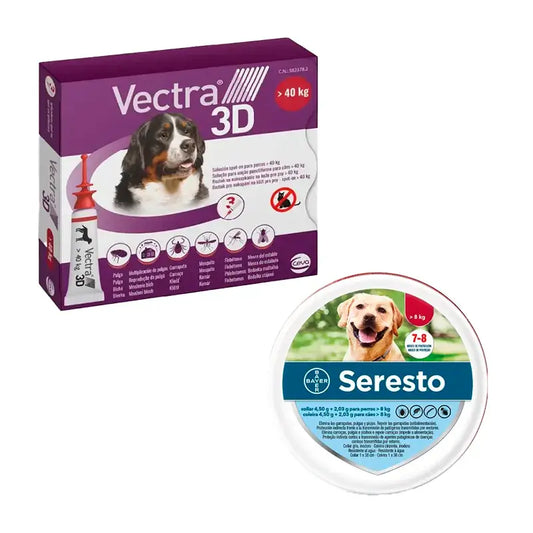 Vectra 3D + 40 kg 3 Pipettes + Collier Seresto Large, Pack Grands Chiens