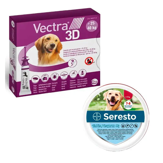 Vectra 3D + 25-40 kg 3 Pipettes + Seresto Collier Large, Pack Chiens Moyens