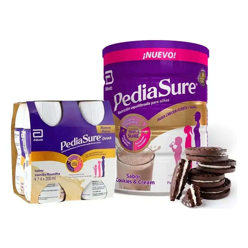 Pediasure Cookies & Cream + Drink Chocolate Kids, 850 gr + 4 Bouteilles Vanilla x 220 ml