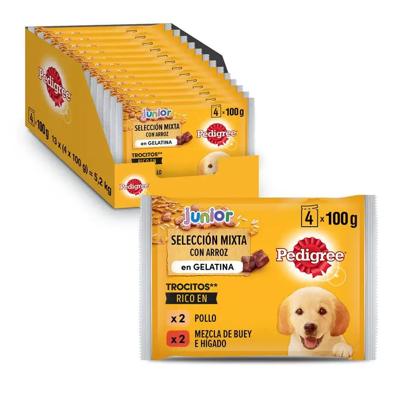 Pedigree 4Pack Junior Poulet & Riz Sachets 13X4X100