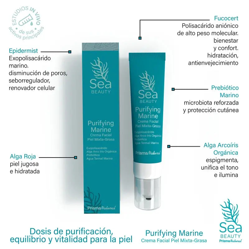 Prisma Natural Sea Beauty Émulsion marine purifiante pour le visage Peau mixte, 50 ml