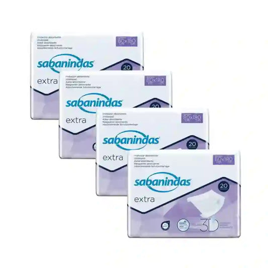 Sabanindas Coussin Absorbant Extra Ajustable 80 X 180 Cm. 4X20 unités