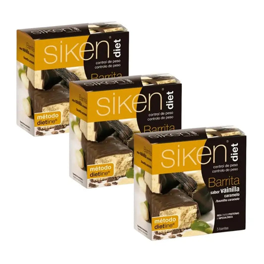 Barres Siken Diet saveur vanille et caramel, paquet de 3 x 5 unités