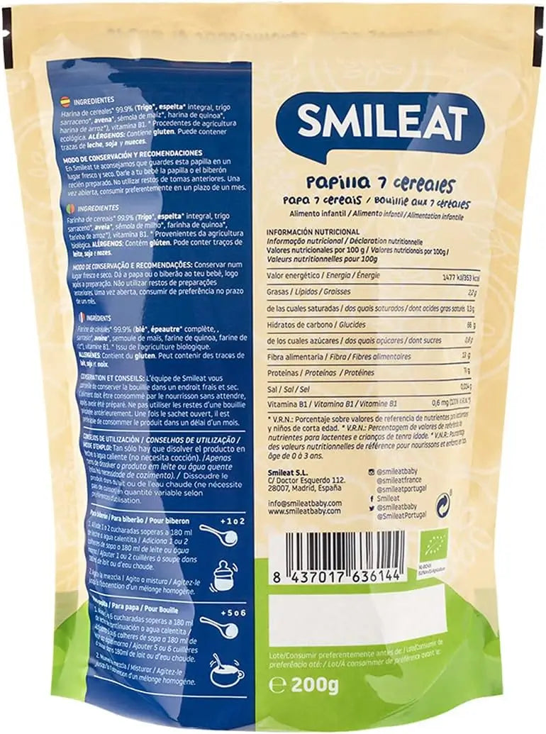 Smileat bouillies de 7 céréales bio, 200 g