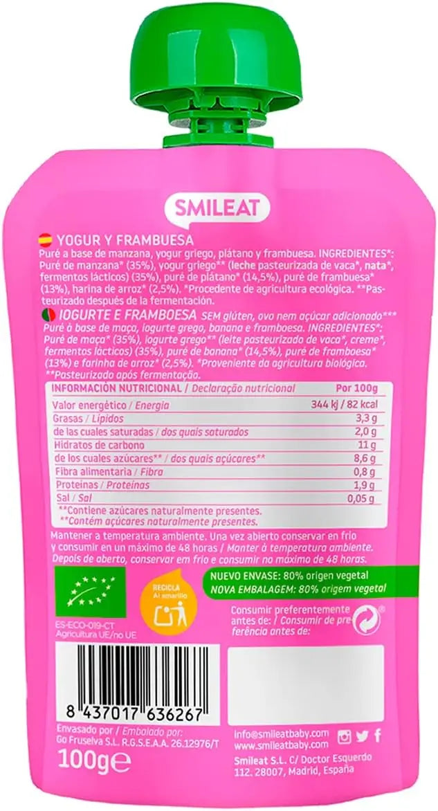 Smileat Pouch Yaourt et Framboise Eco 100 g