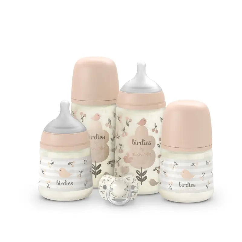 Suavinex Set cadeau biberons et sucettes rose +0M Birdies rose