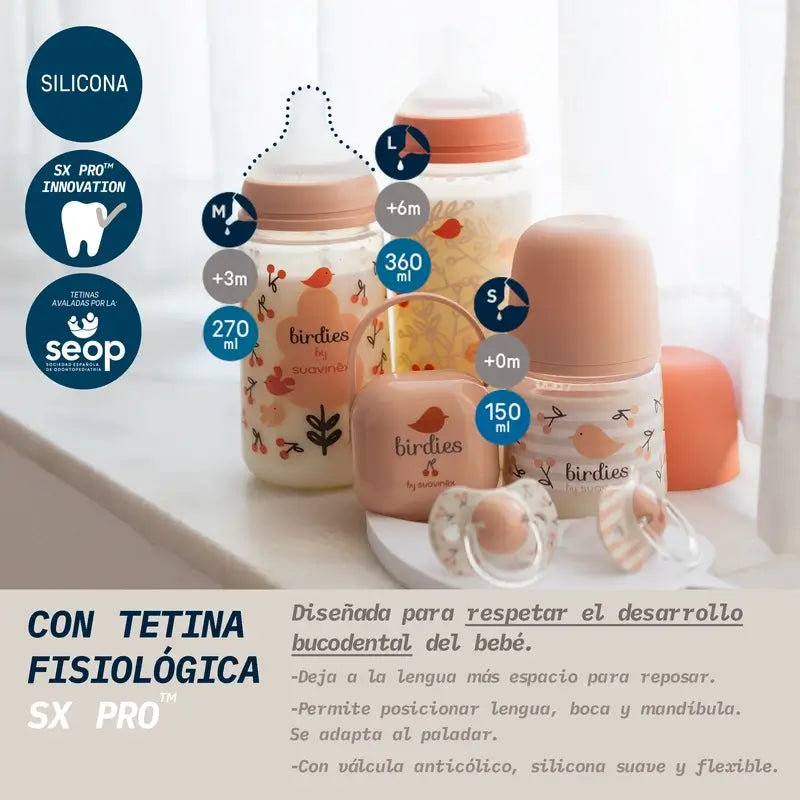 Suavinex Set cadeau biberons et sucettes rose +0M Birdies rose