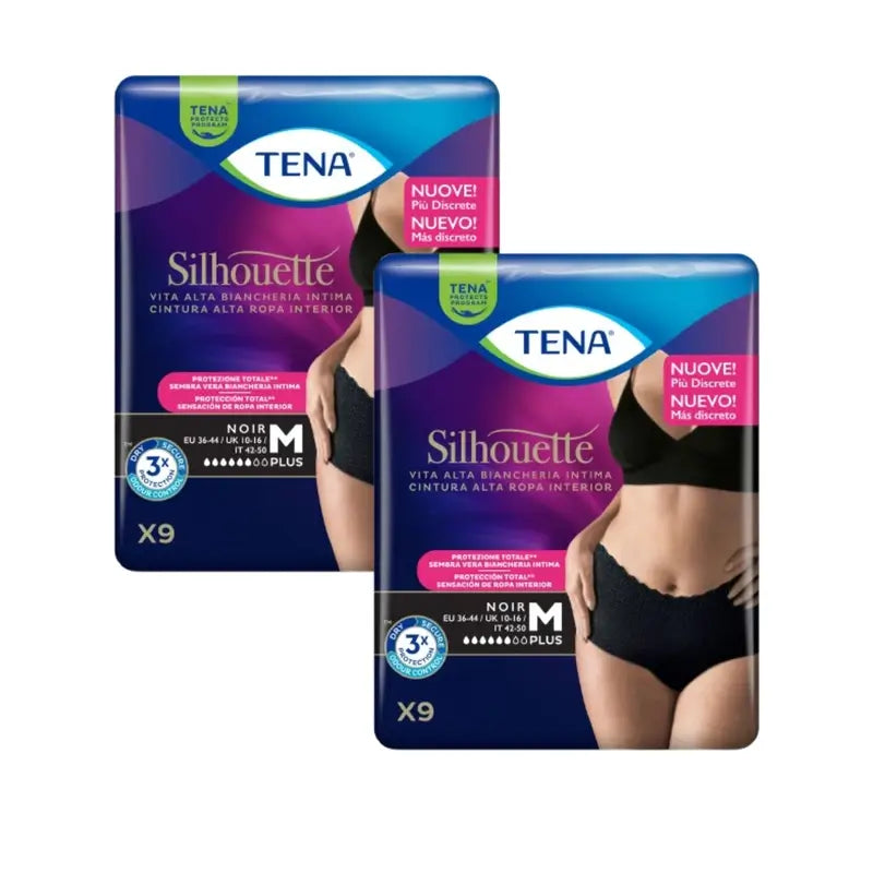 Tena Pack Silhouette Crème Plus Taille Haute Taille M, 2 X 9 Unités