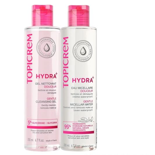 Topicrem Hydra+ Pack Gel nettoyant 200 Ml + Eau micellaire 200 Ml 40%.