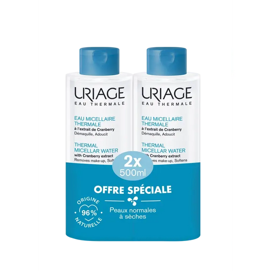 Eau micellaire thermale d'Uriage pour peaux normales à sèches, 2X500 Ml