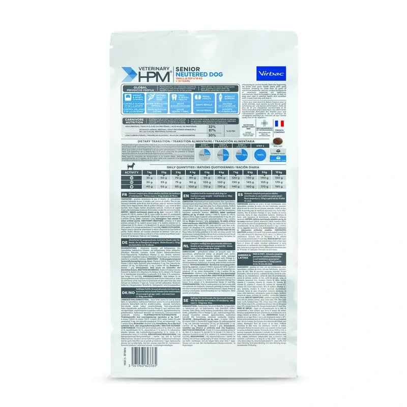 Virbac Hpm Senior Dog Neutered Small & Toy 1,5kg, nourriture pour chiens de petite taille et de petite taille.