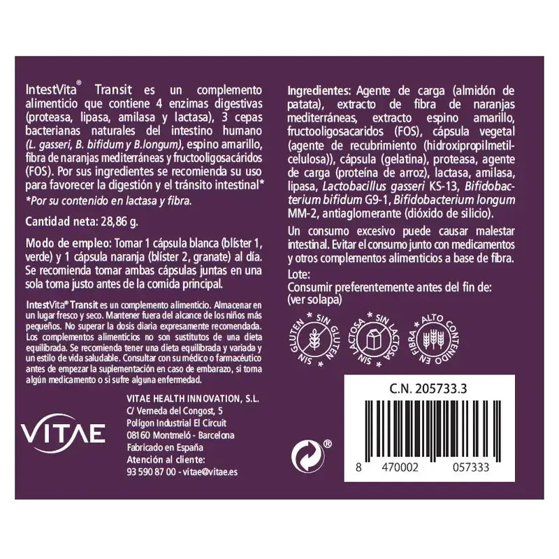 VITAE IntestVita Transit, 60 gélules