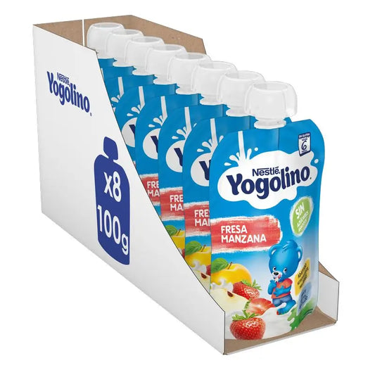 Yogolino Sachet Fraise Pomme Sans Sucre, 100g x 8 unités