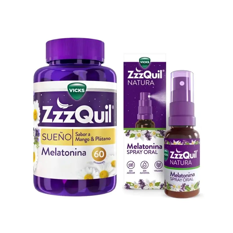 ZzzQuil Natura Melatonin Gummies Pack Mango & Banana 60 Gummies + Spray 30ml